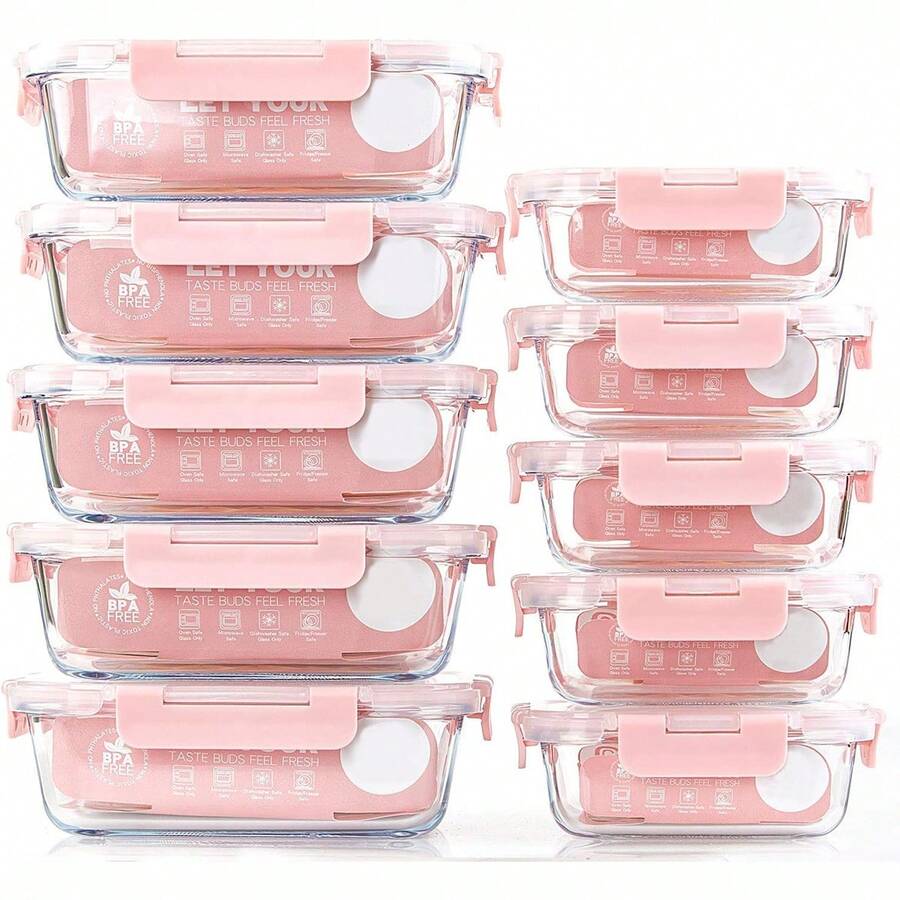 Meal Prep Boxen Glas - 10 Wadah Makanan Kaca, Wadah Penyimpanan