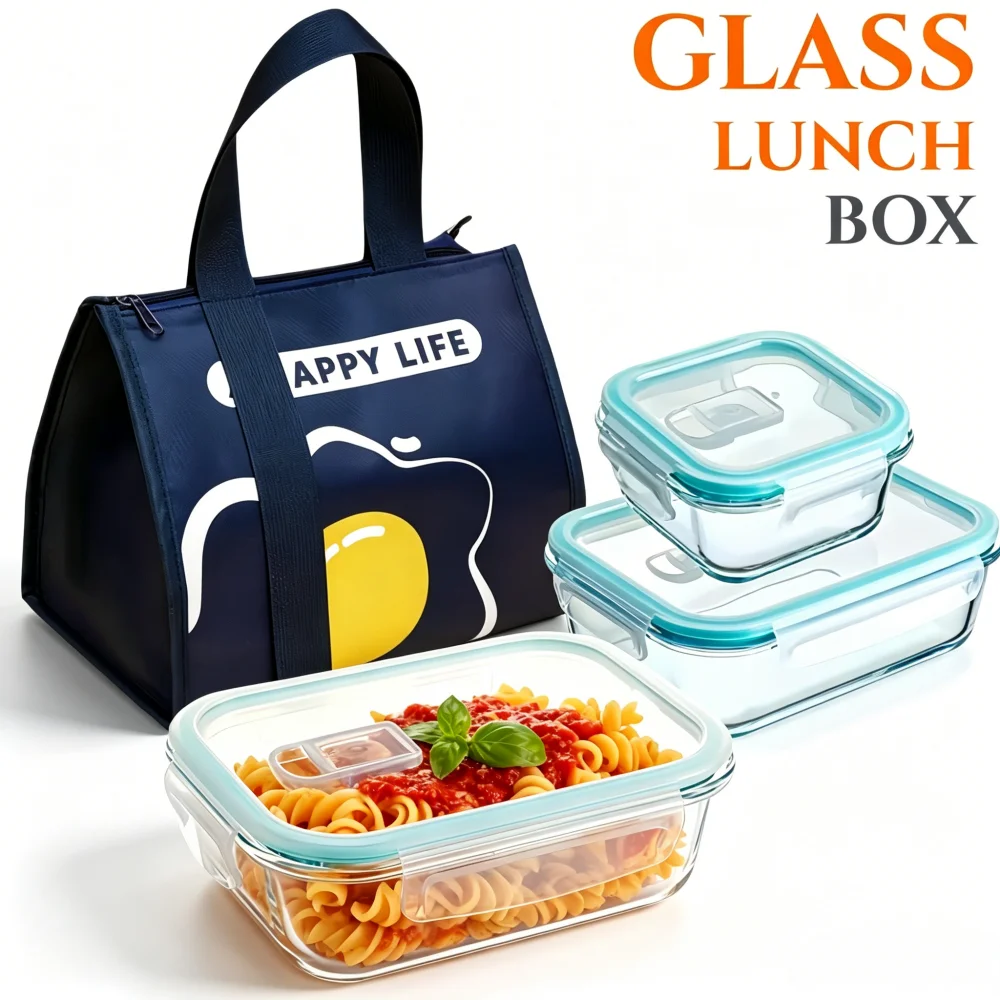 Meal Prep Boxen Glas - Kotak Makan Siang Kaca Bebas BPA,