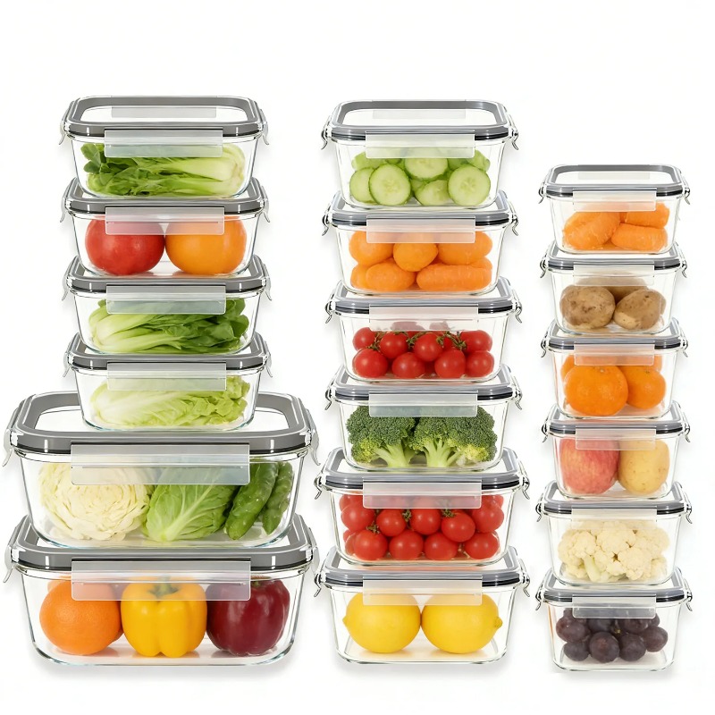 Meal Prep Boxen Glas - 18 Set Wadah Penyimpanan Makanan Kaca